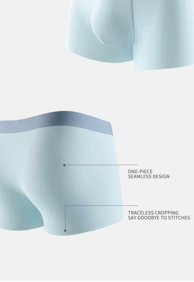 3Pcs Ice Silk Seamless Men Underwear Boxer Shorts Trunk
