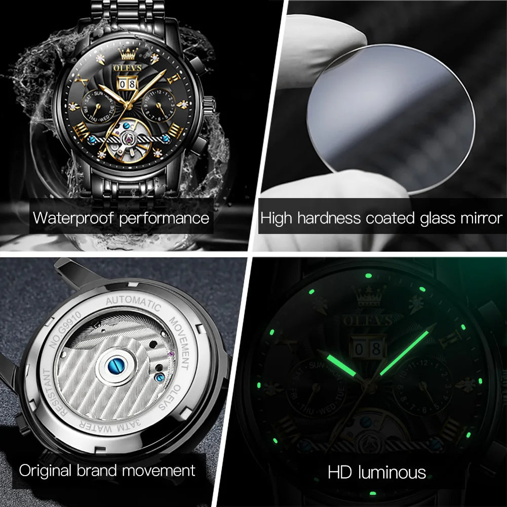 OLEVS Classic Men's Watch Tourbillon Multi-function Full Automatic Men Watch