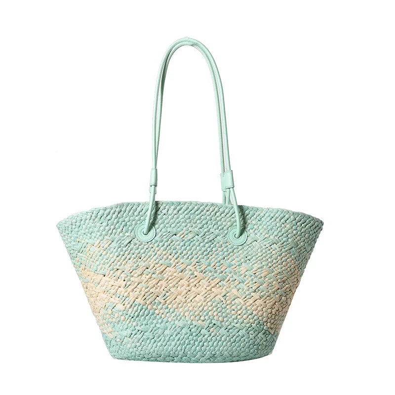 Color Straw Underarm Shoulder Bag, Summer Beach Vacation Travel Tote Bag