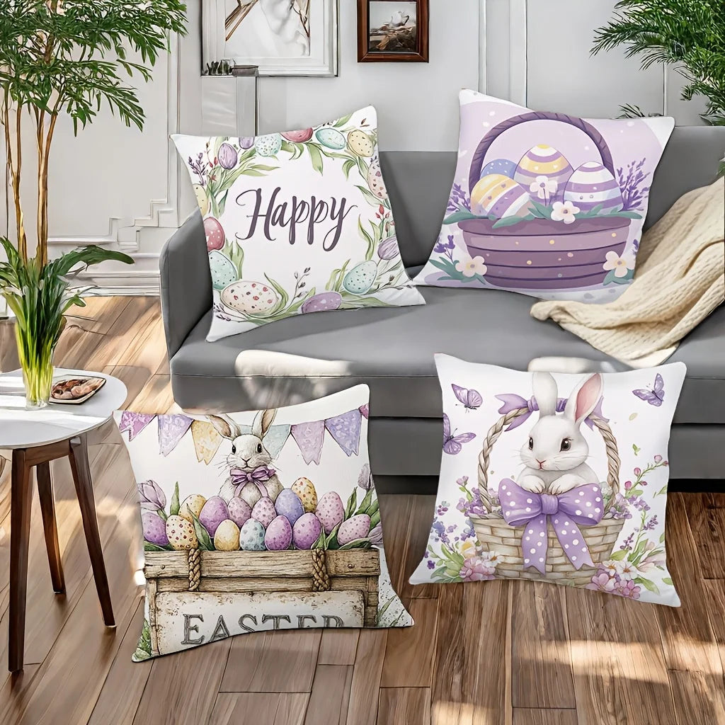 Easter Theme Bunny Printed Pillow Covers w Zipper Closure for Living Room Sofa Bedroom Decor