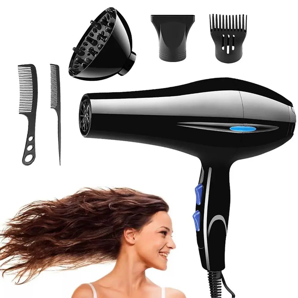 2200W Powerful Hair Dryer with Nozzle Tail Comb Flat