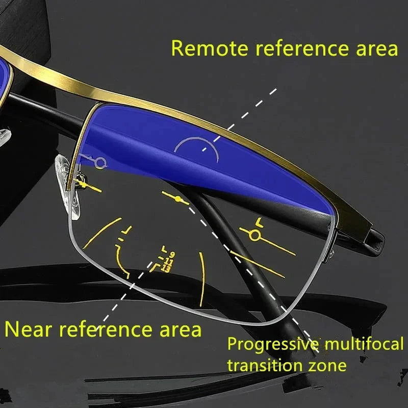 Unisex Progressive Multifocal Reading Glasses Anti-Blue Light Half Frame