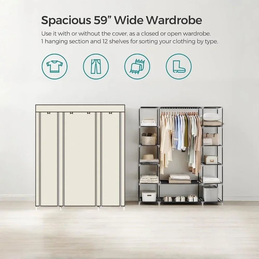 Portable Cloth Wardrobe Closet Organizer with Cover & Zipper