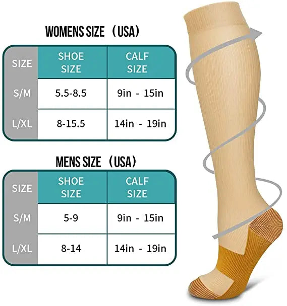 3 Pair Copper Compression Socks Women Men Anti Fatigue Pain Relief Unisex Knee High 15-20