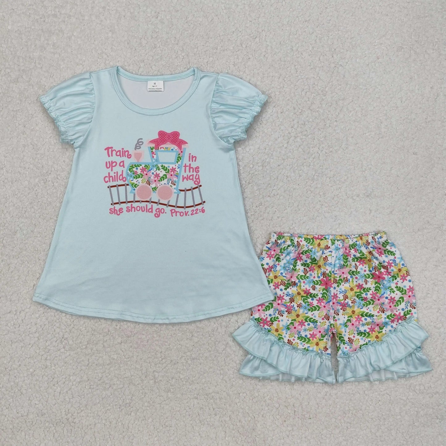 Baby girl summer shirt Short set embroidery farm tractor pink striped 3M-16T