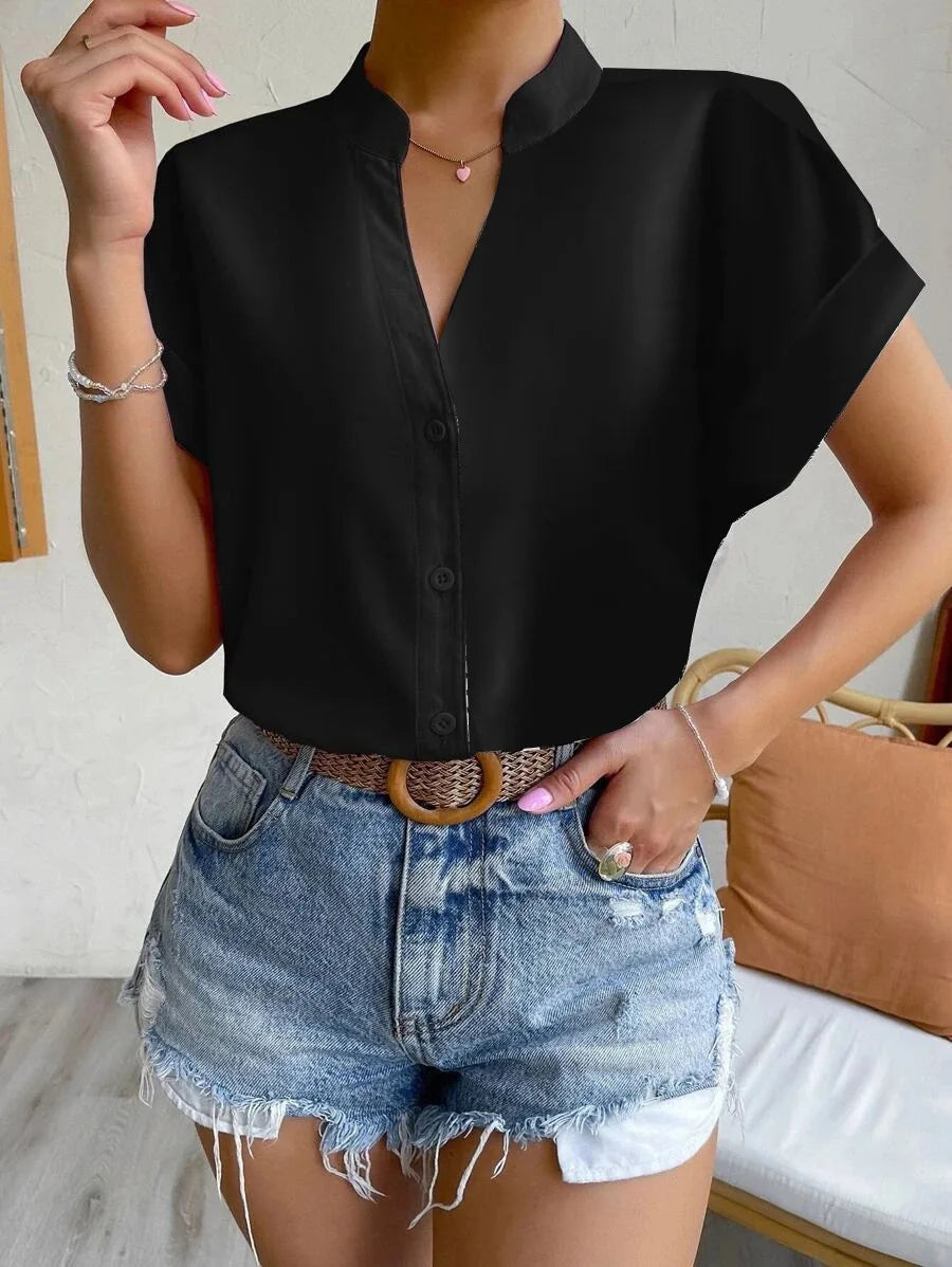 Elegant Summer V-neck Women's Shirt
