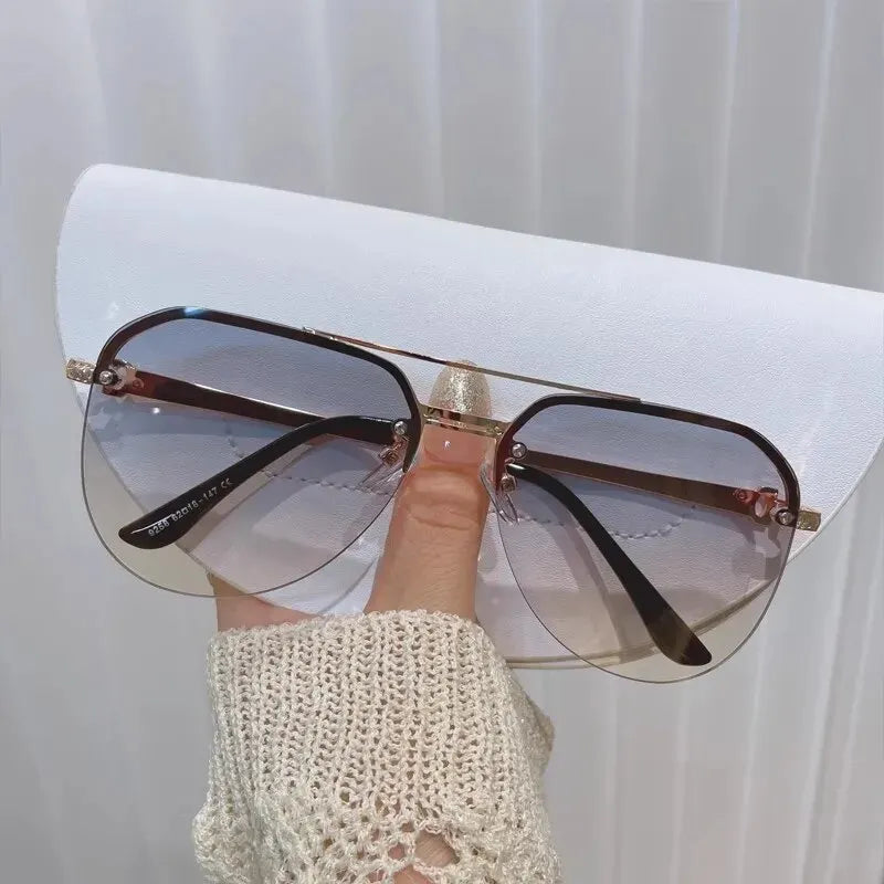 New Fashion Metal Half Frame Women's Outdoor Sunglasses Classic Double Beam Glasses