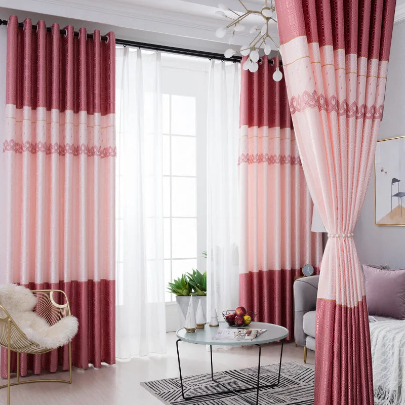 Dreamwood-Jacquard Polyester Curtain, Embroidered Double Craft Curtains, Striped Blackout, Bedroom, Living Room, New Luxury