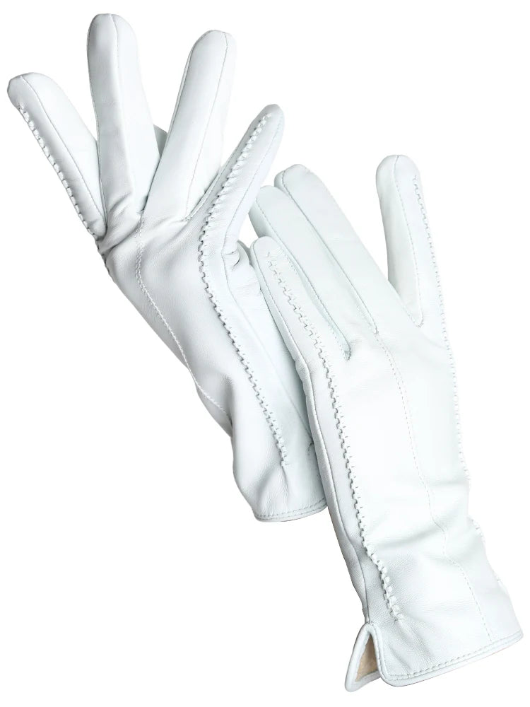 Women's Leather winter warm gloves with velvet thin touch screen