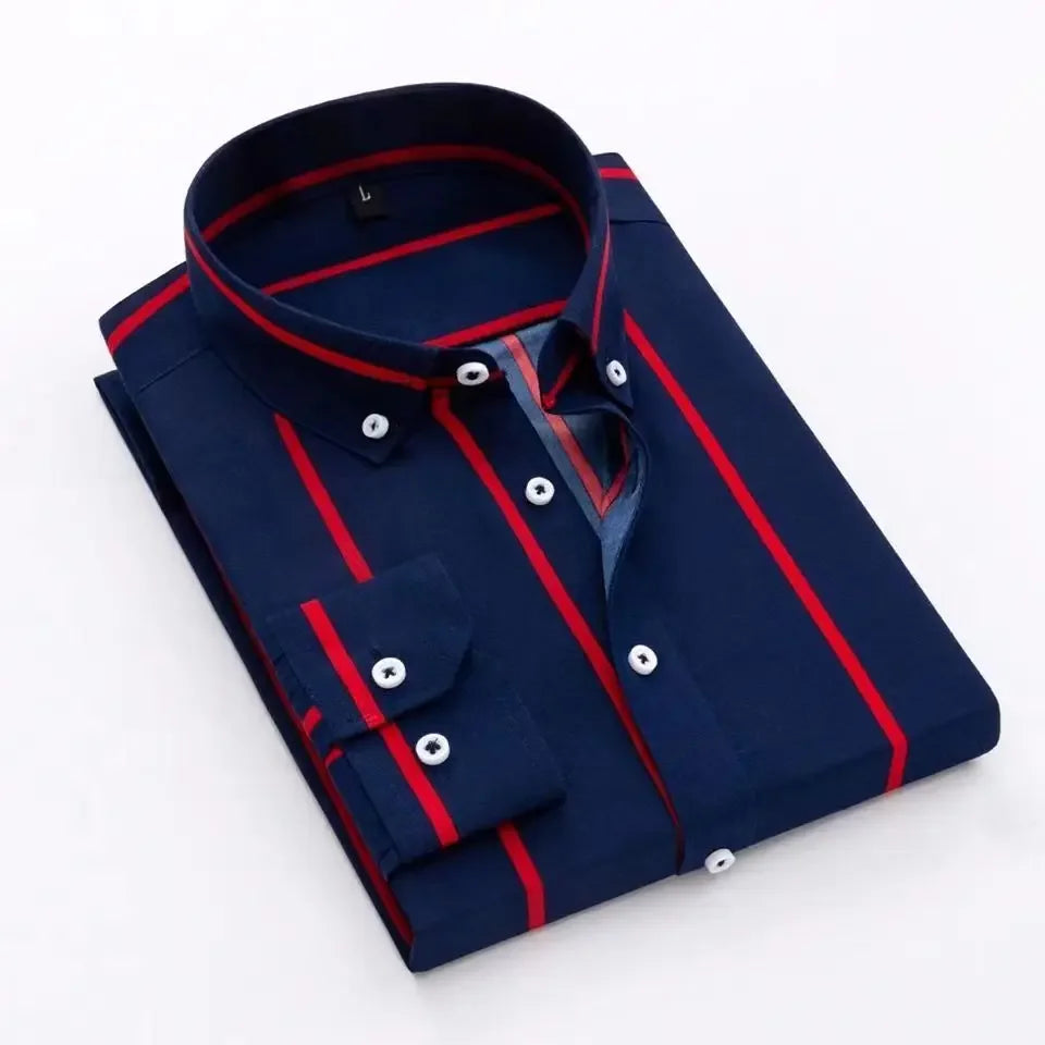 Men's Casual Shirt Long Sleeved Cotton Comfortable Breathable Plaid Striped