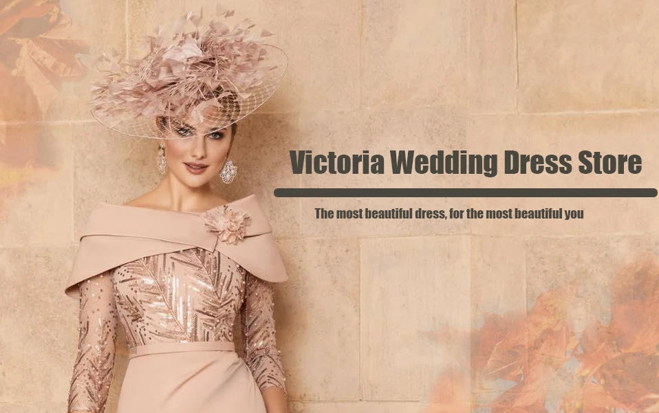 Elegant Pink Mother of the Bride Dresses O Neck 3/4 Sleeves Customized Wedding Party Gowns Beadings A-Line