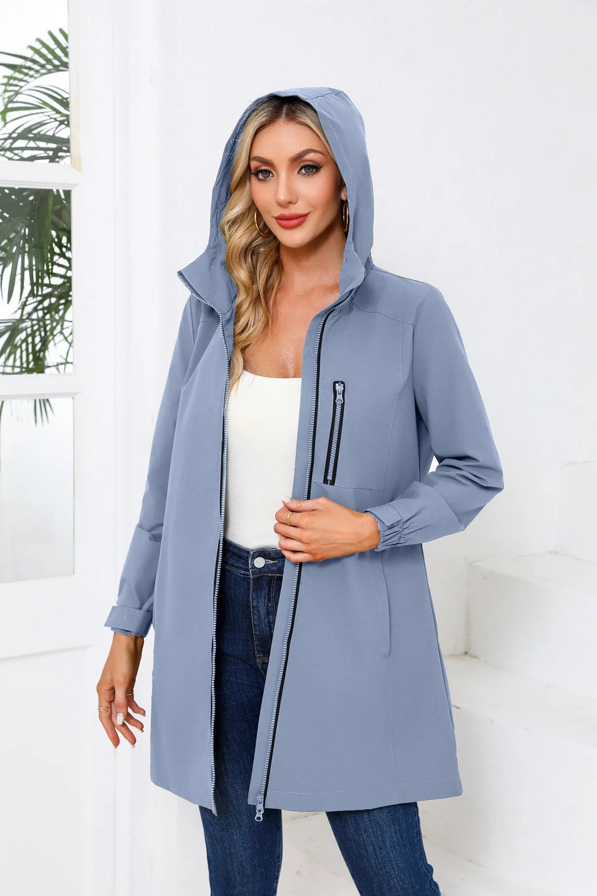 Spring Women's Hooded Long Jacket, Size S-3XL