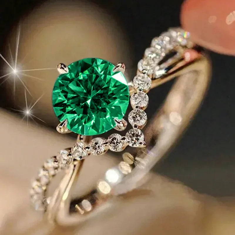 Luxury Fashion Green Zirconia Crystal Ring for Women