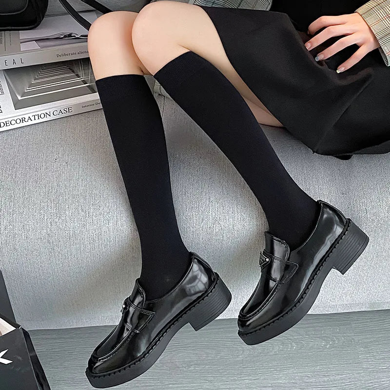 Women Stockings College Style Knitted Cotton Knee Socks