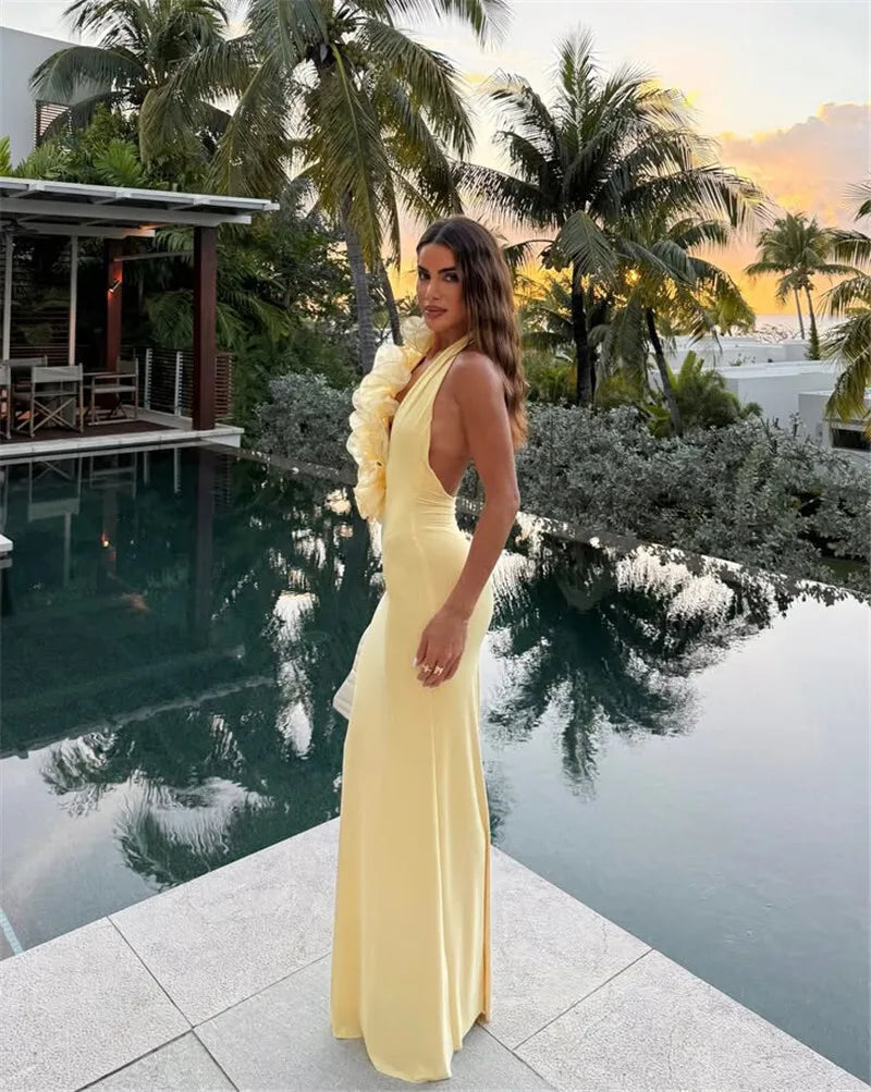 Mesh Rose Deep V Neck Sexy Maxi Dress For Women