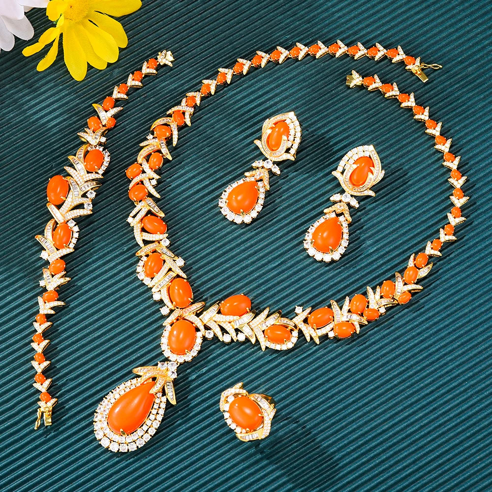 Turquoise Nigerian Dubai Jewelry Sets For Women CZ Zircon