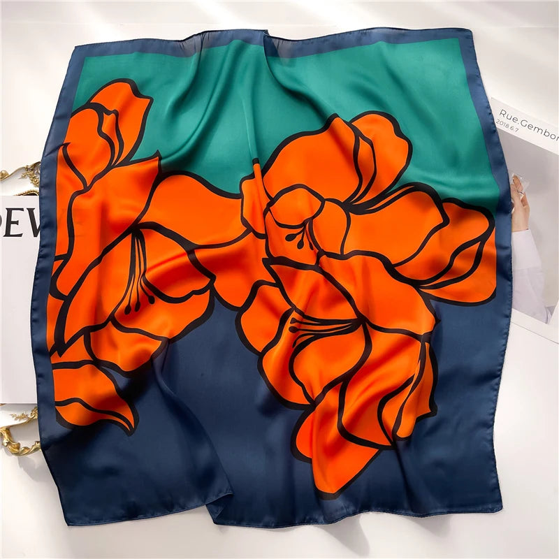 Silk Satin Headkerchief for Women Luxury Design Neck Tie Scarf Female Hair Hand Wrist Foulard Shawl Hijab Bandana