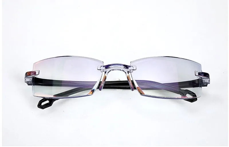 2 Pair Men Women Rimless Reading Glasses Anti Blue Light Bifocal Far Near Magnification Eyewear Presbyopic Glasses +150 +200