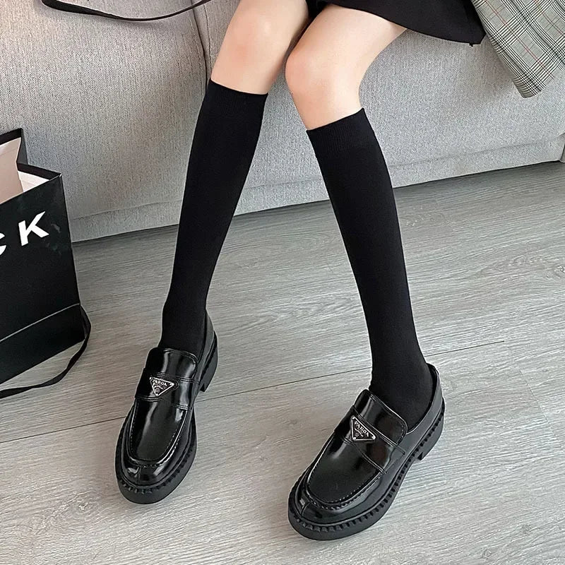 Women Stockings College Style Knitted Cotton Knee Socks