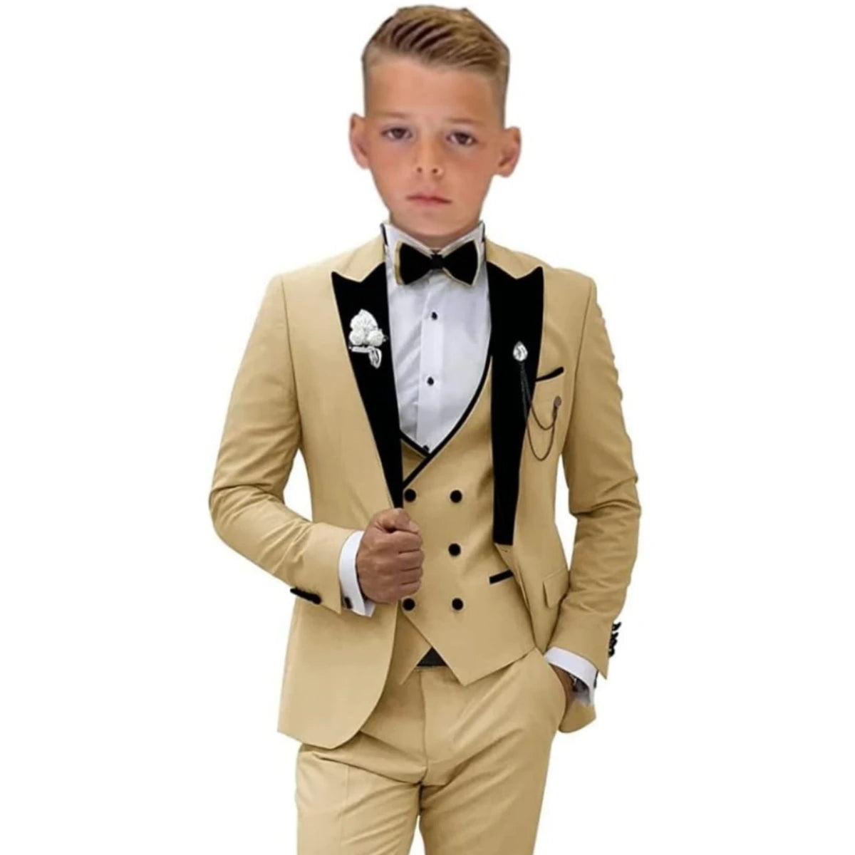 Boys Elegant Tuxedo Suit Set Blazer, Vest & Pants - 3 Pieces