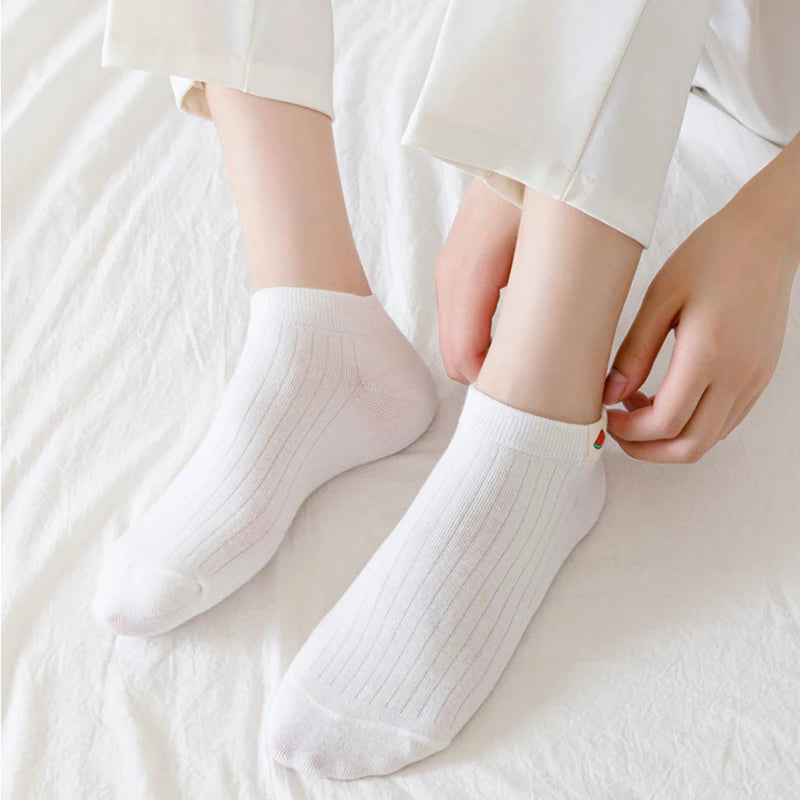 6 Pairs Women Cotton Breathable Short Socks Cartoon Fruit Sun Earth