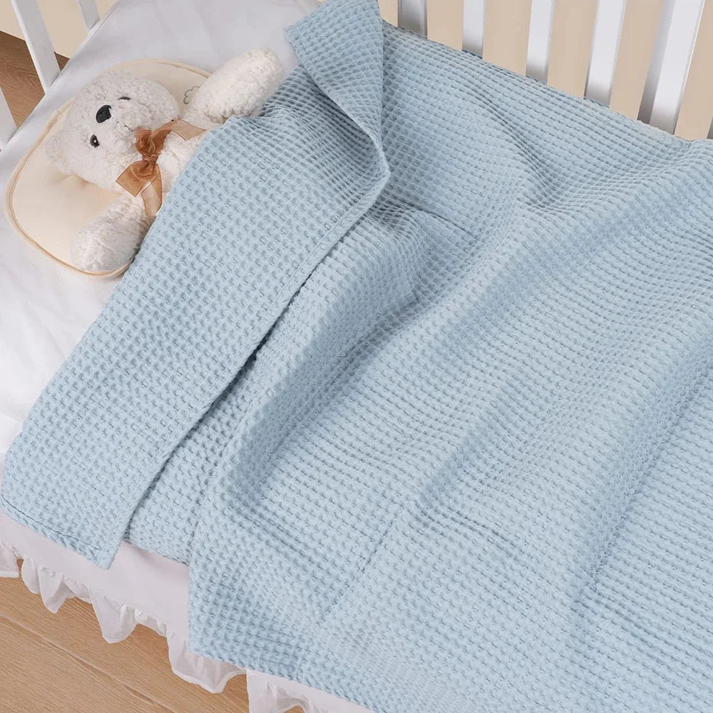 100% Cotton Waffle Weave Blanket Lightweight Washed Soft Breathable
