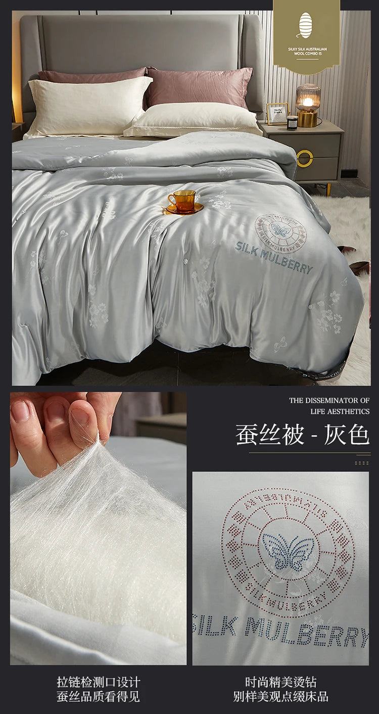 100% Mulberry silk with warm thickened quilt core 5kg winter comforter cotton cover spring autumn home quilt luxury blanket