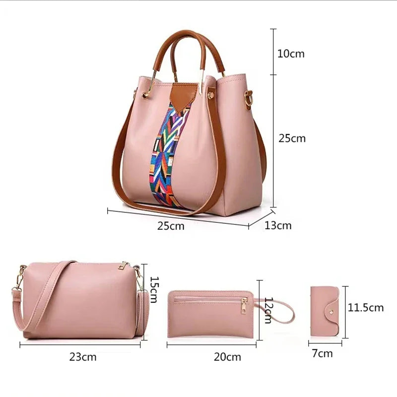 4 Pcs Luxury Handbag Large Capacity Women's Tote Shoulder, Wallet, Card Case Bag