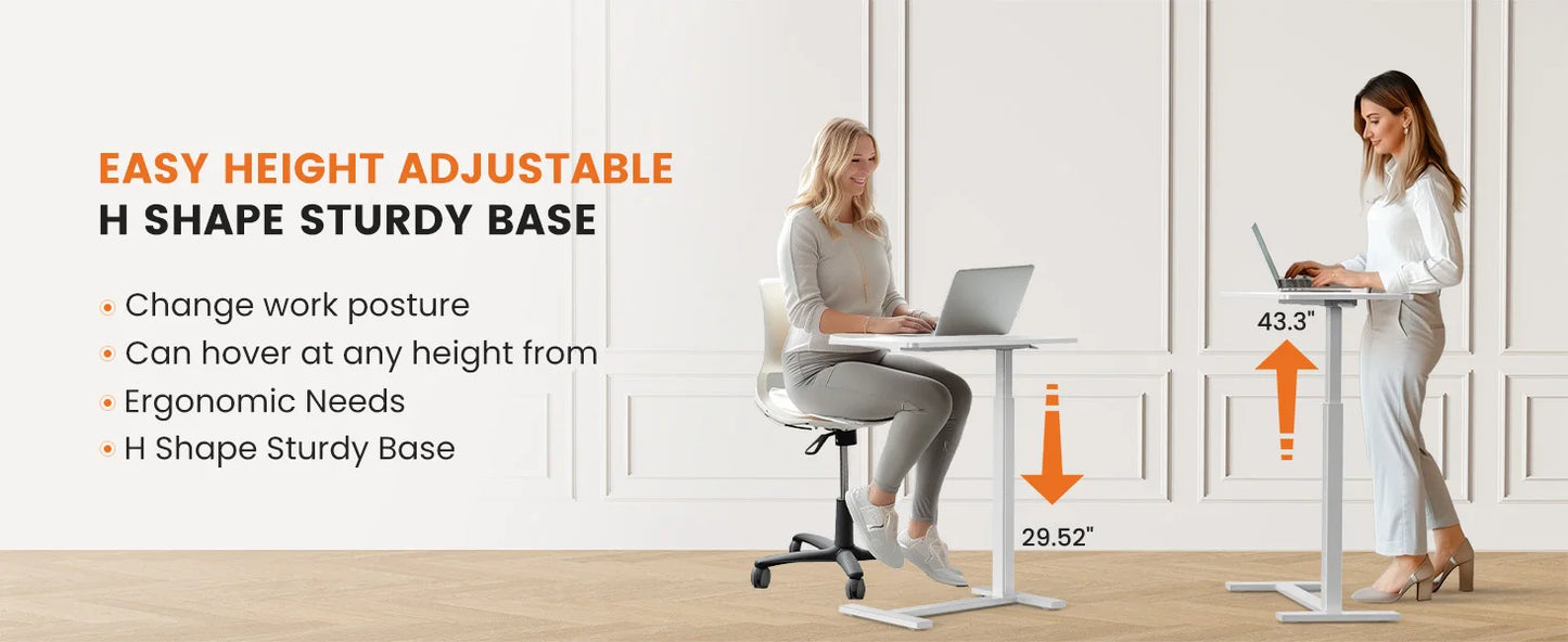 Mobile Standing Desk Table with Hidden Wheels Adjustable Height