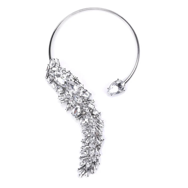 Baroque Open Choker Necklace Women Layered Crystal Tassel Large Collar Necklace Jewelry