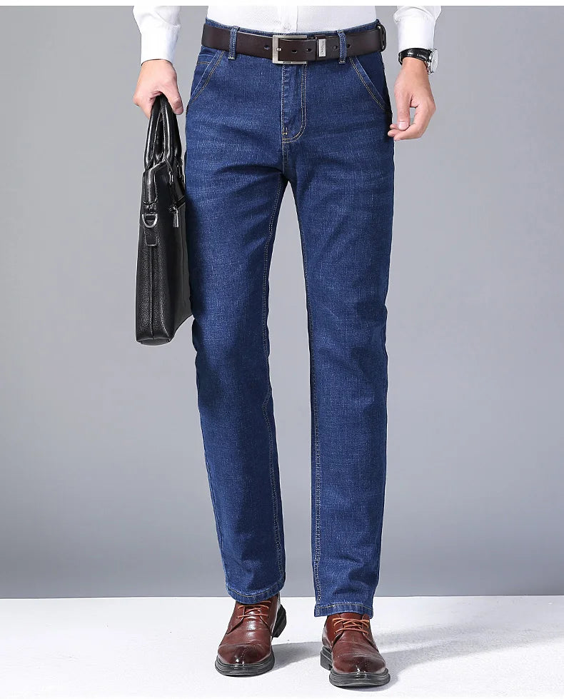 Men Light Luxury Stretch Slim Fit Comfortable Soft Pants Straight Casual Denim Trousers