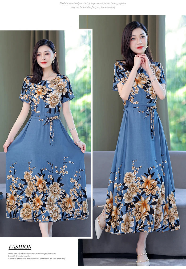 Women Summer Loose Casual O-neck Dresses Plus Size