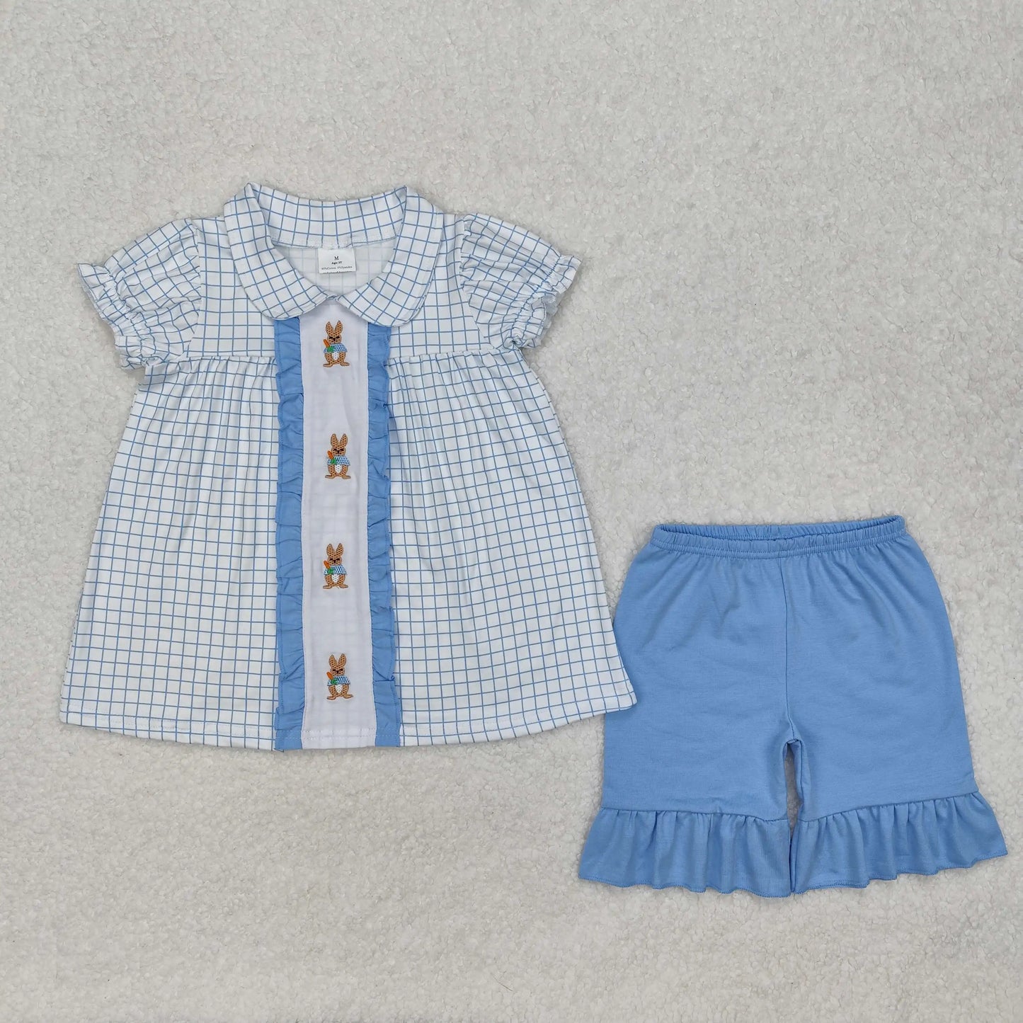 Baby girl summer shirt Short set embroidery farm tractor pink striped 3M-16T