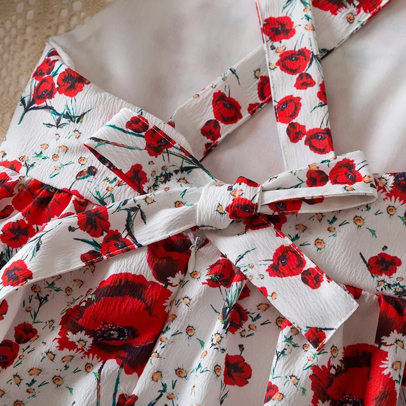 Beach Party Colorful Floral Print Backless Elegant Girl Party Dress