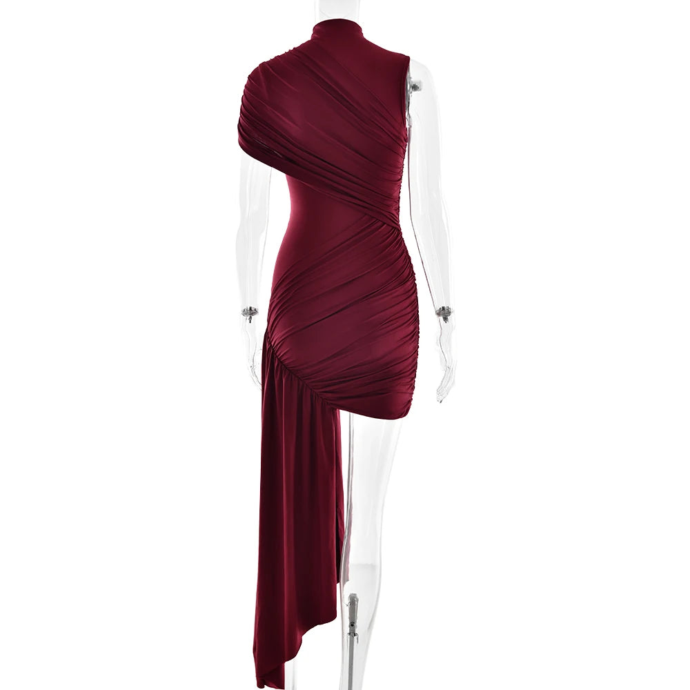 Irregular Round Neck Ruched Ribbon Women Dress