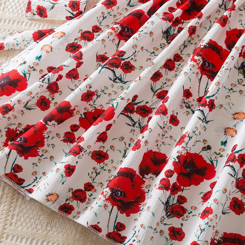 Beach Party Colorful Floral Print Backless Elegant Girl Party Dress