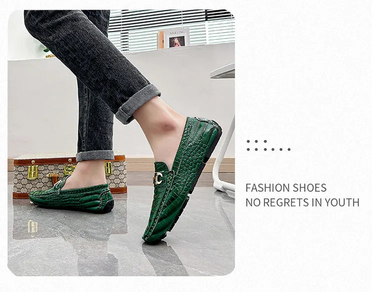 High Quality Luxury Green Snakeskin Leather Men Casual Comfort Lightweight Plus Size 48
