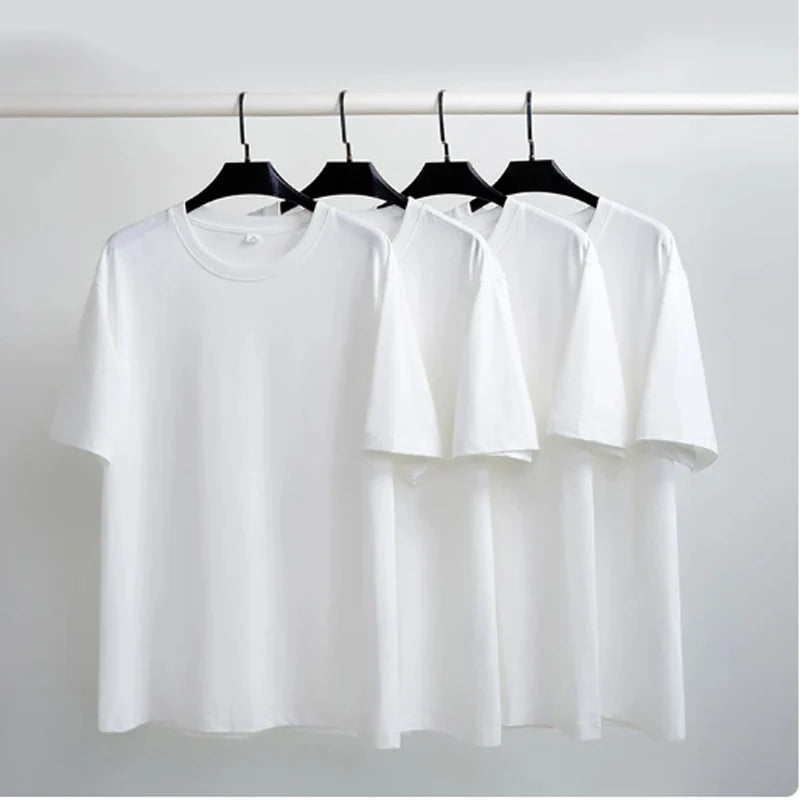 Summer 100% Cotton Regular-Fit Women Crew Neck Basic White T-Shirts