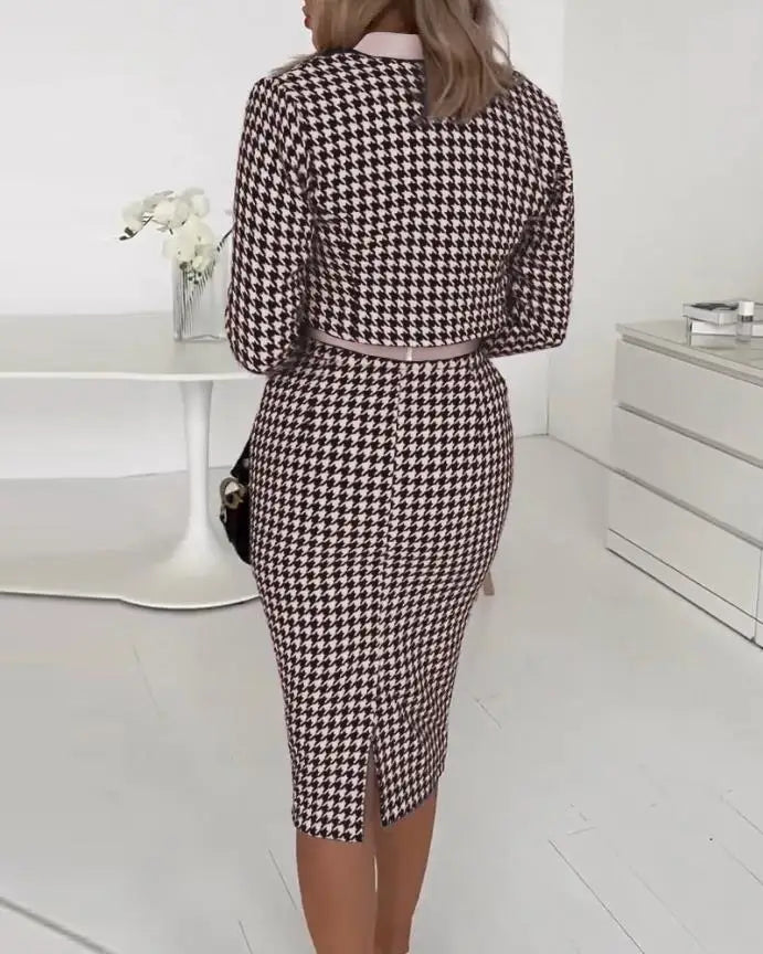 Elegant Print Dress With Coat Suit Two Piece Set