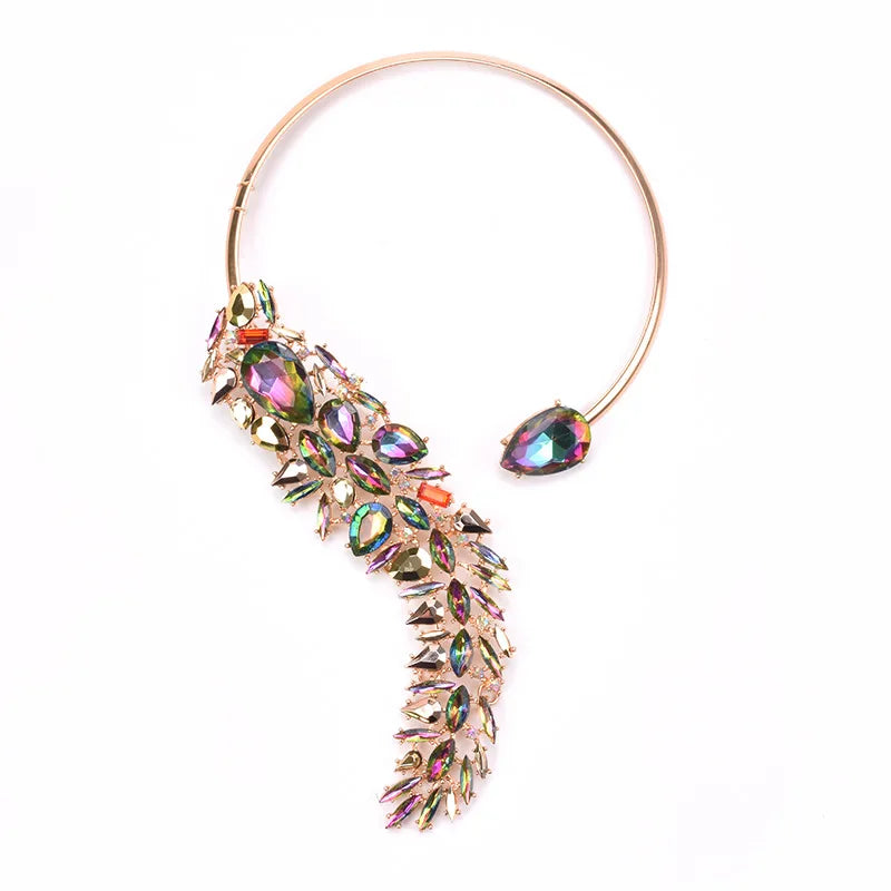 Baroque Open Choker Necklace Women Layered Crystal Tassel Large Collar Necklace Jewelry