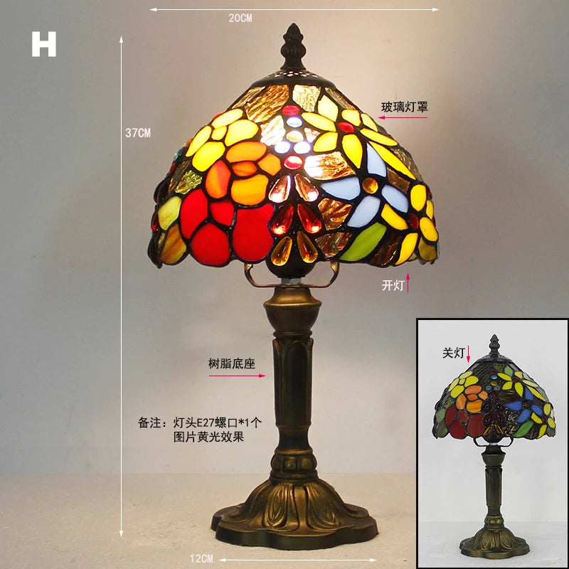 Mediterranean Baroque Retro Style Stained Colorful Handmade Glass Table Lamp E27