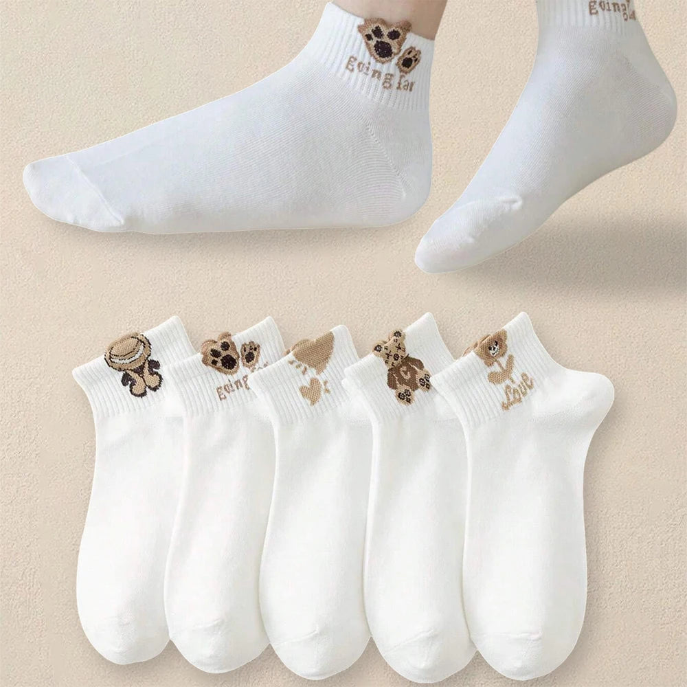5/10/20 Pairs Women Cartoon Teddy Bear Ankle Socks