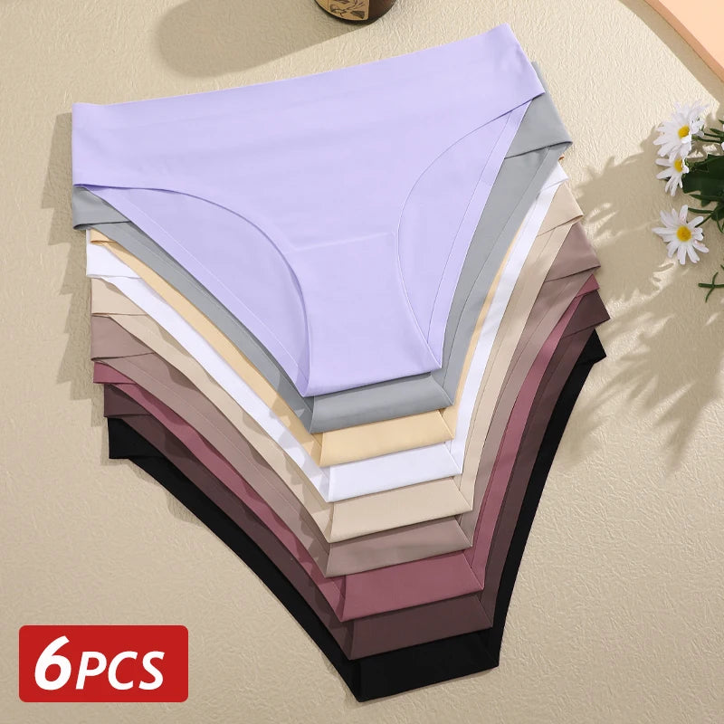 6PCS Women Seamless Panties Ice Silk Ultra Thin soft Low Rise
