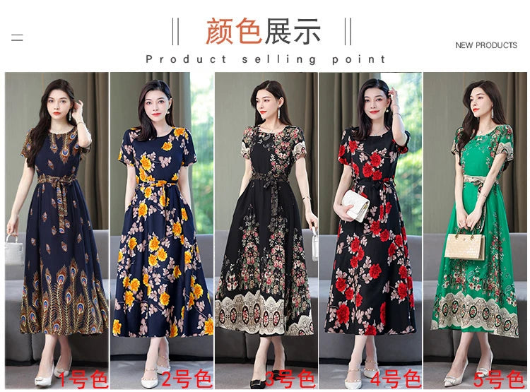 Women Summer Loose Casual O-neck Dresses Plus Size