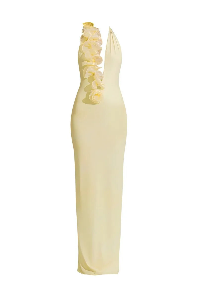 Mesh Rose Deep V Neck Sexy Maxi Dress For Women