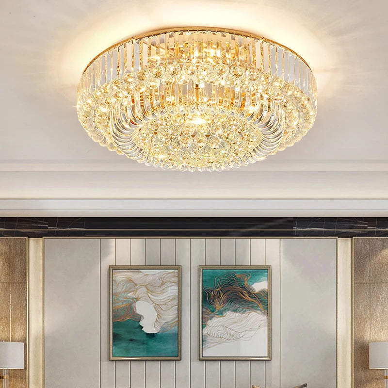 European Large Round Luxury Crystal Ceiling Chandelier