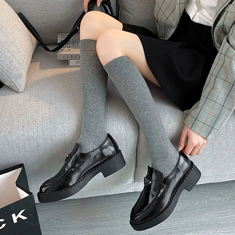 Women Stockings College Style Knitted Cotton Knee Socks