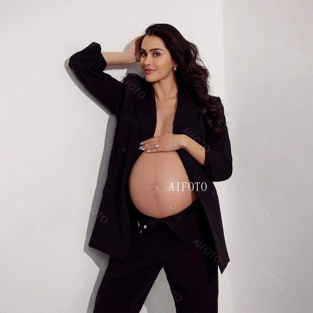 Maternity Photoshoot Suit Lace Up Long Sleeve Blazer