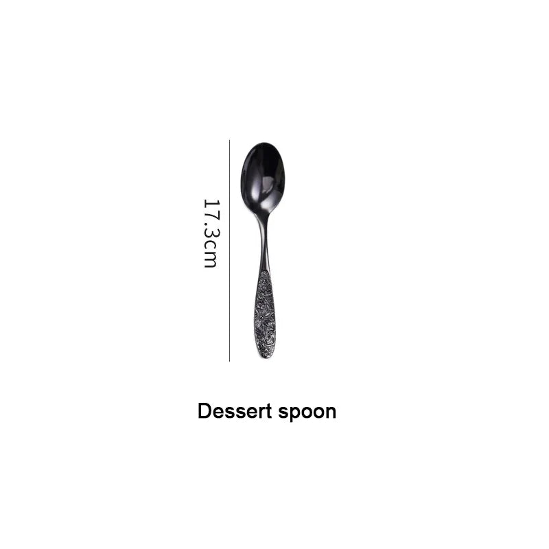 1/3Pieces Gold Cutlery Set Stainless Steel Vintage Western Dinnerware Luxury Tableware Engraving Forks Knive Spoons Sliverware