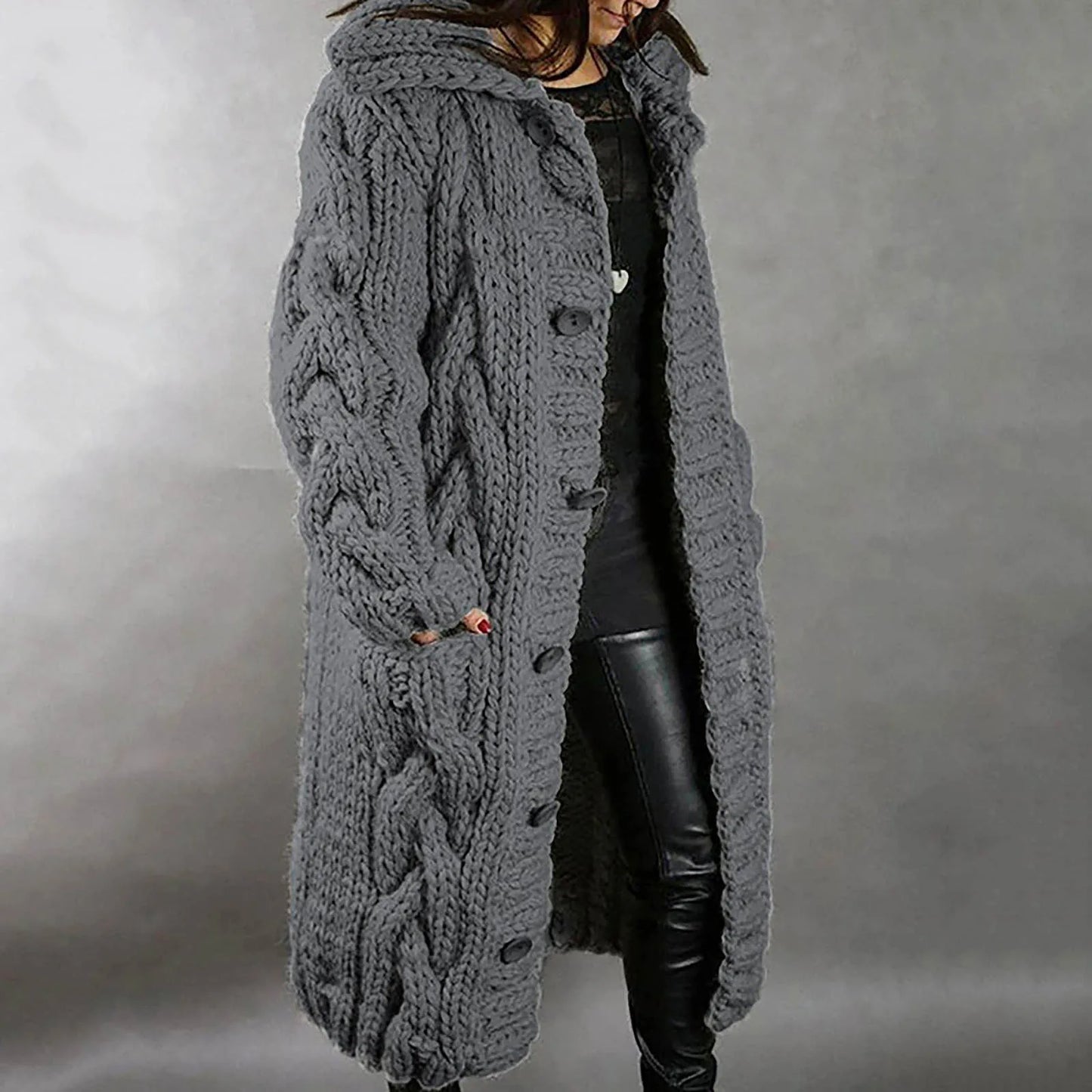 Thick Warm Women Kimono Cardigan Sweater Long Sleeve Hood Coat Pocket